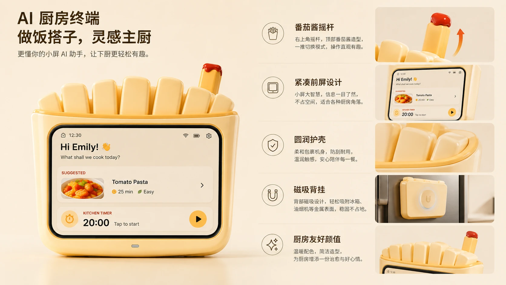 Fresh Mate AI 厨房终端硬件说明：摇杆、前屏、护壳与磁吸背挂